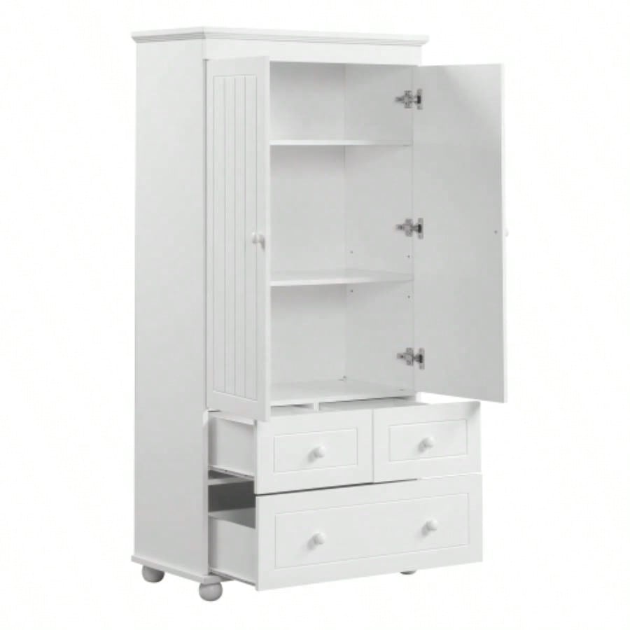 Tall Storage Cabinet with Three Drawers Bathroom/Office, White