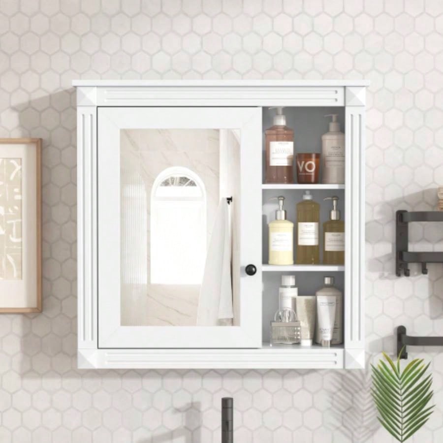 Bathroom Medicine Cabinet with Mirror, Wall Mounted Mirror Cabinet with Storage Organizer, Over Toilet Storage White Storage Cabinet Bathroom