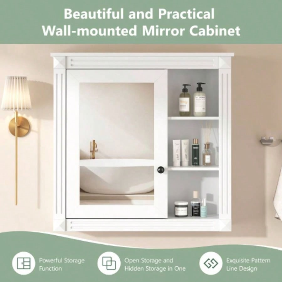 Bathroom Medicine Cabinet with Mirror, Wall Mounted Mirror Cabinet with Storage Organizer, Over Toilet Storage White Storage Cabinet Bathroom