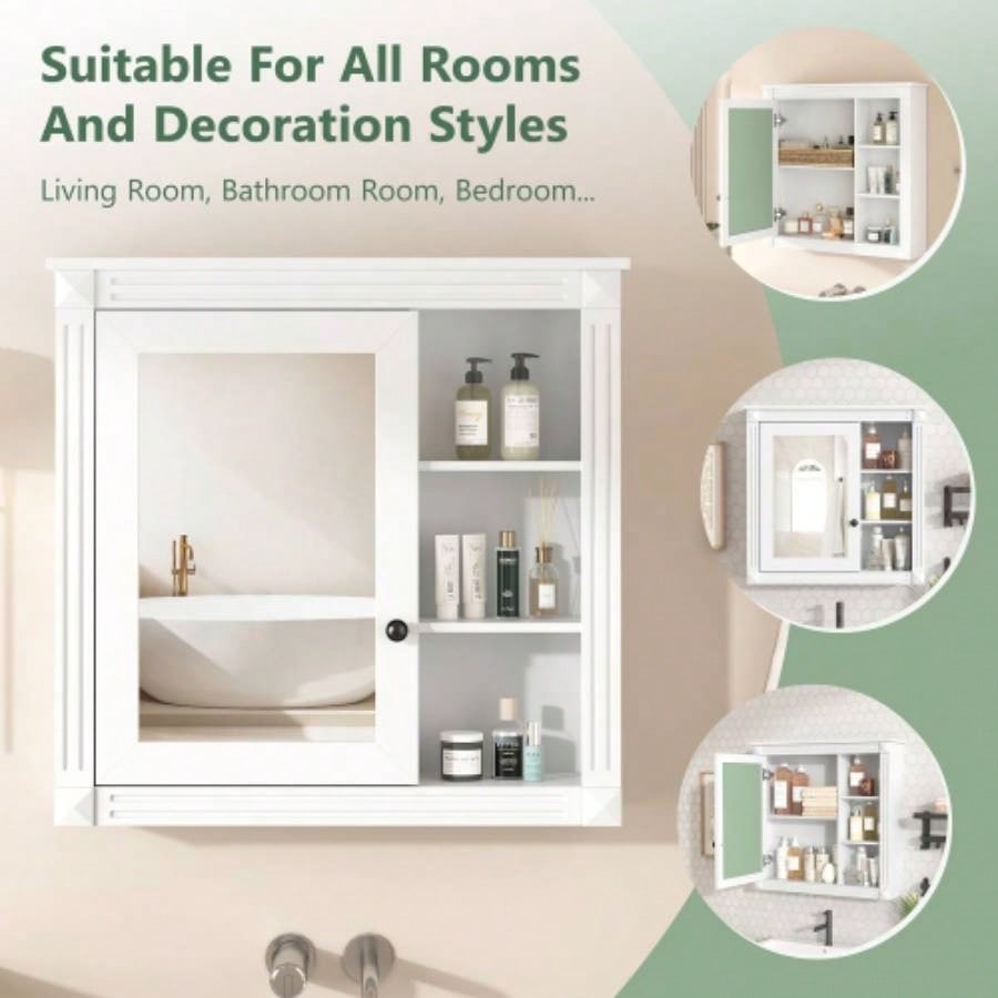 Bathroom Medicine Cabinet with Mirror, Wall Mounted Mirror Cabinet with Storage Organizer, Over Toilet Storage White Storage Cabinet Bathroom