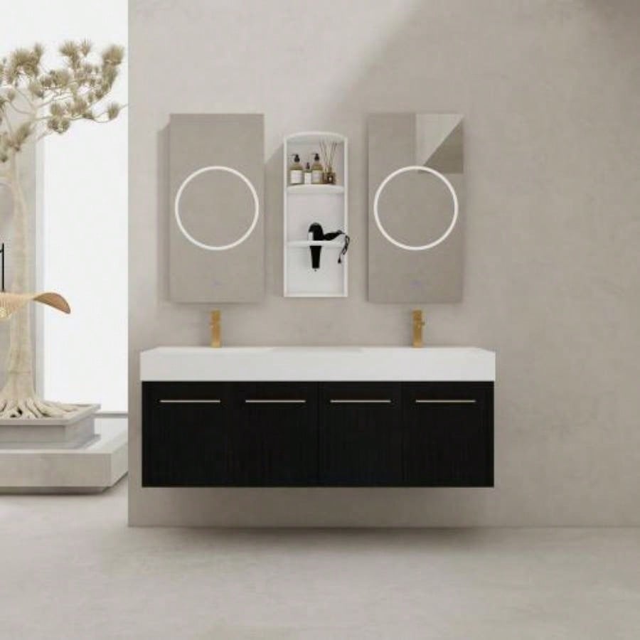 60 Inch Wall - Mounted Bathroom Vanity with Sink, Thick Edged Double Resin Sink, KD - Package