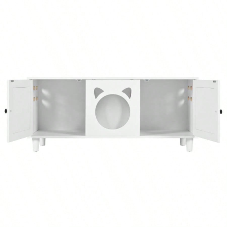 Modern Wood Cabinet with Sisal Scratcher, Litter Box Enclosure with Storage, white Side Table