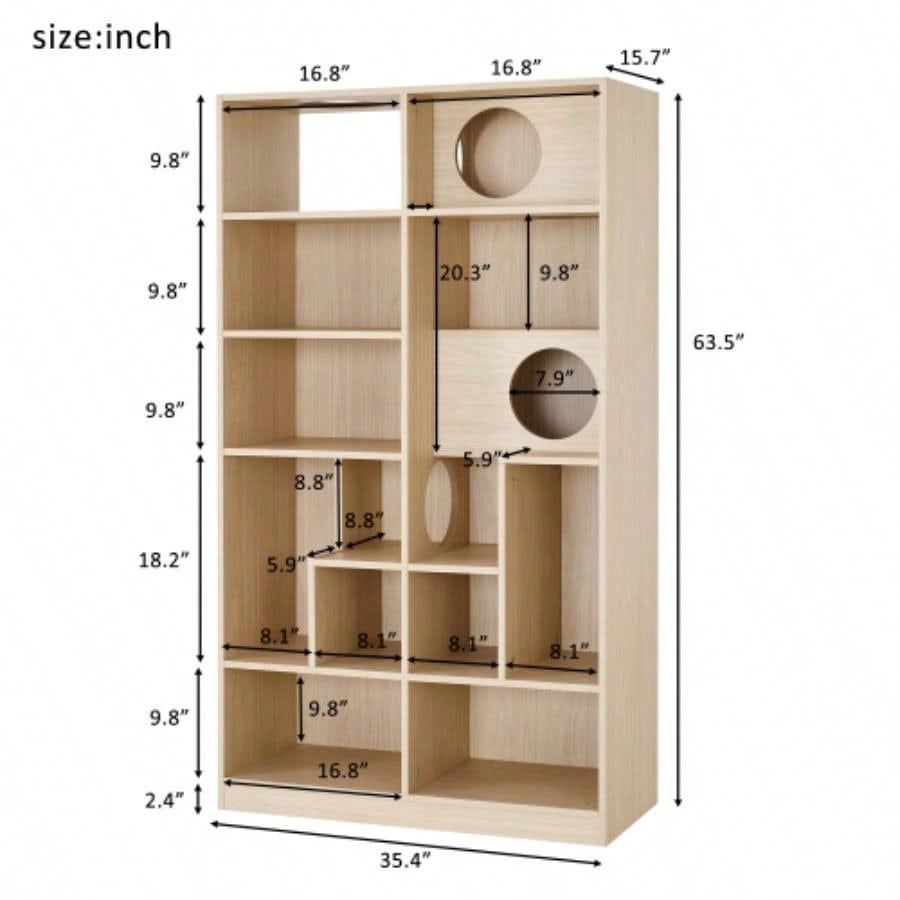 Modern 2 IN 1 Wood Bookshelf House, Tree Display with Storage, Litter Box Enclosure Climbing Shelf