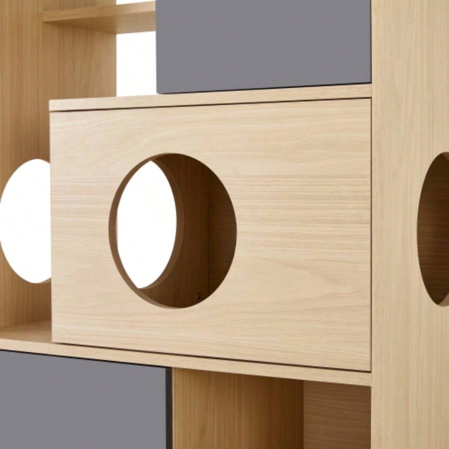 2 IN 1 Modern Tree Bookshelf with Storage, Wood Bookcase with Litter Box Enclosure, Climbing Shelves with Hidden Storage