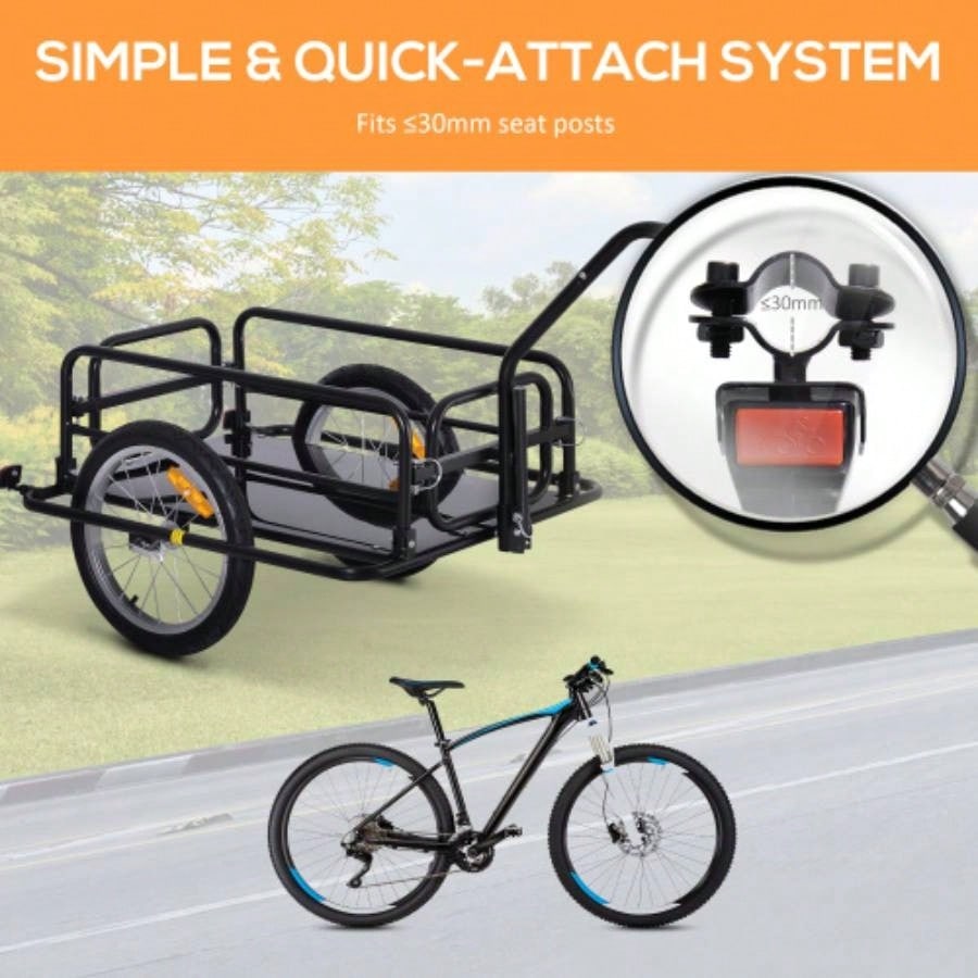 Aosom Bike Cargo Trailer, Trailer, Heavy - Duty Bike Wagon Cart, Foldable Compact Storage, with Universal Hitch, 16 Wheels, 88 lbs. Capacity, Black