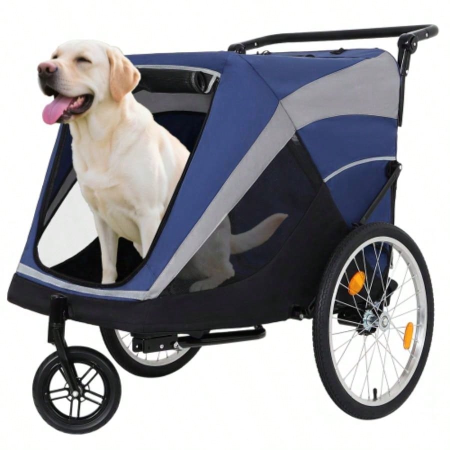 2 - in - 1 Bike Trailer Push Cart Pets - Detachable Bike Hitch Push Handle Included - Quick Release Wheel, Internal Leash, Dual Cup Pockets and Underneath Storage Bag, Holds Pets Up to lbs