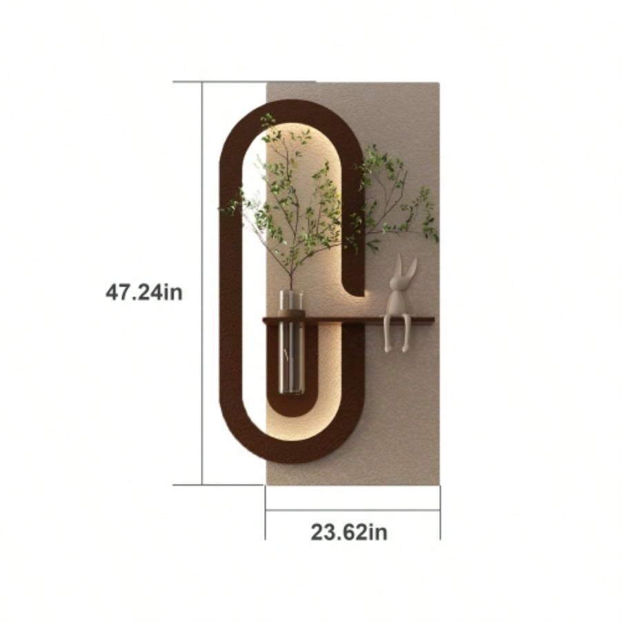 Adjustable 3 - Color LED Sandstone Wall Decor with Simulated Green Plants - 3D Art Sculpture, Glass Vase Rabbit Statue, Remote Control Light Strips Living Room, Bedroom, Hallway
