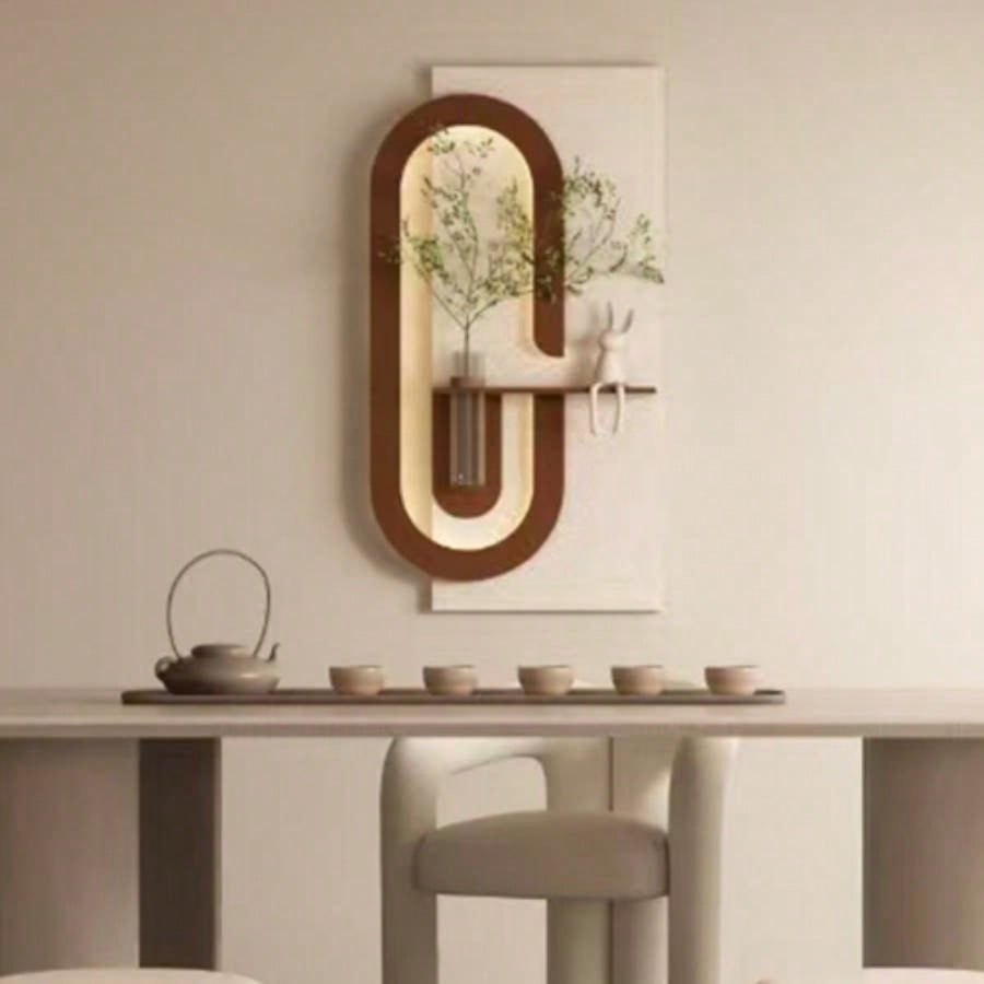 Adjustable 3 - Color LED Sandstone Wall Decor with Simulated Green Plants - 3D Art Sculpture, Glass Vase Rabbit Statue, Remote Control Light Strips Living Room, Bedroom, Hallway