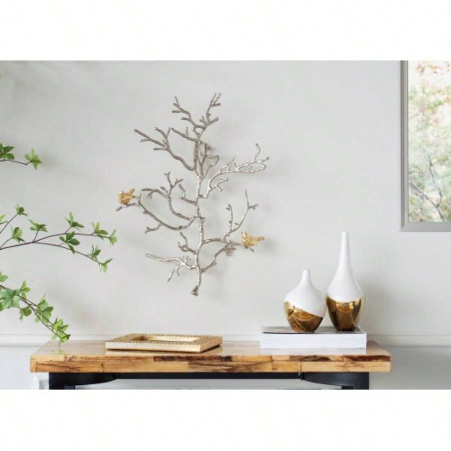 17x5.5x22 Metal Branch Wall Sculptures with Bird Accents, Set of 2