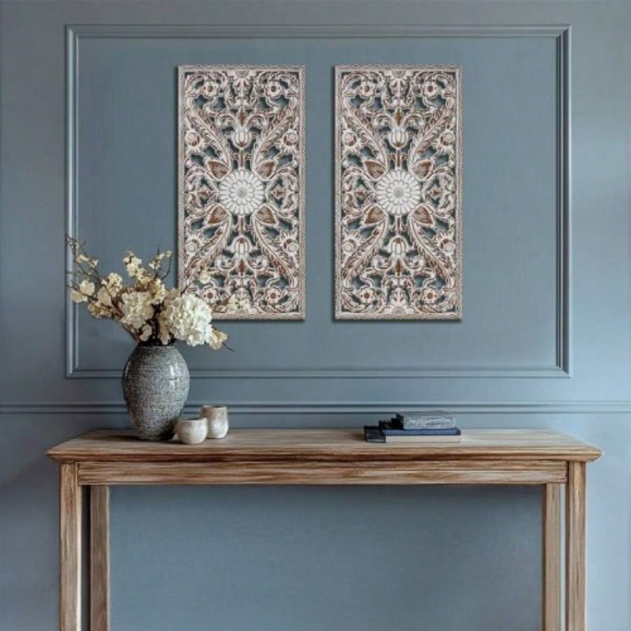 Distressed Carved Wood 2 - piece Wall Decor Set