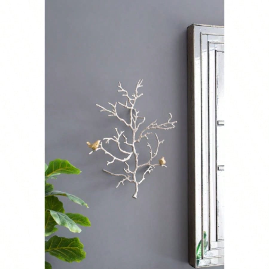 17x5.5x22 Metal Branch Wall Sculptures with Bird Accents, Set of 2