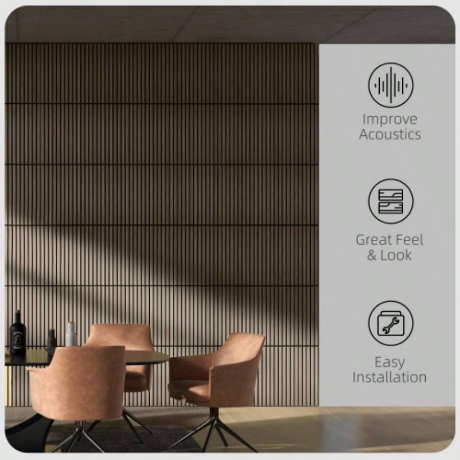HOMCOM 4 Pack 3D Faux Wood Wall Panels, 24x 24 Sound Absorbing Acoustic Panels, Wood Slat Wall Panels Interior Wall Decor, Ceiling, Walnut