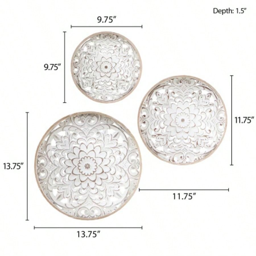 Distressed White Floral 3 - piece Carved Wood Wall Decor Set