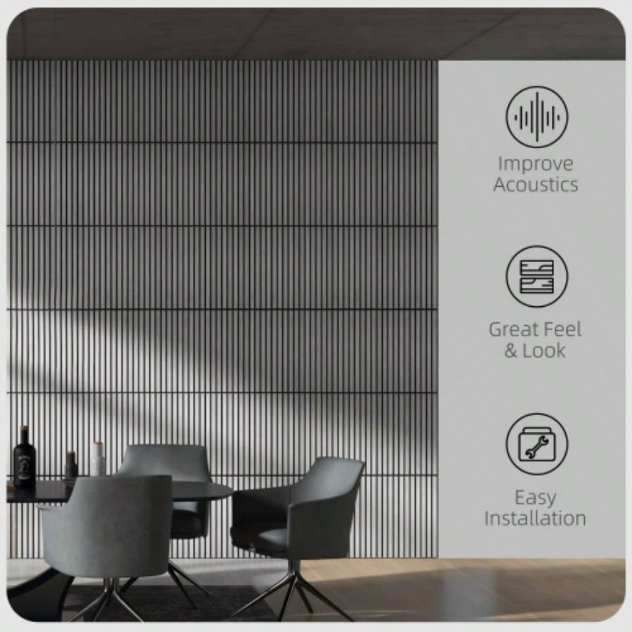 HOMCOM 4 Pack 3D Faux Wood Wall Panels, 24x 24 Sound Absorbing Acoustic Panels, Wood Slat Wall Panels Interior Wall Decor, Ceiling, Gray