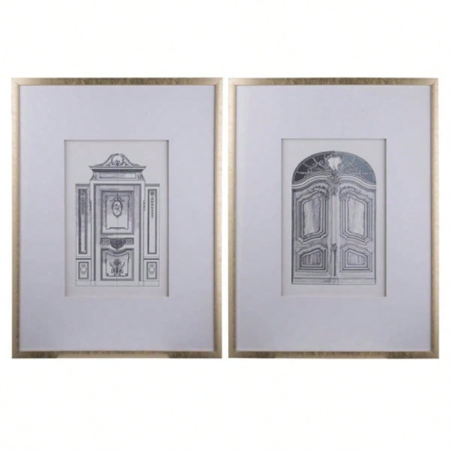 Set of 2 Pencil Architectual Wall Art, Wall Decor Accent, 24x 32