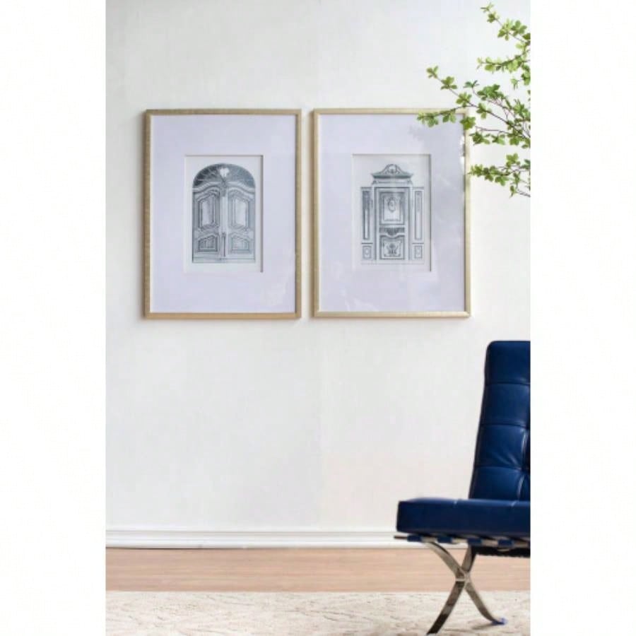Set of 2 Pencil Architectual Wall Art, Wall Decor Accent, 24x 32