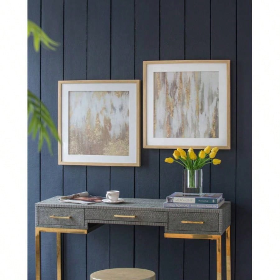20.8x20.8x1.2 Framed Gold and Gray Wall Art with Glass Cover, Set of 2