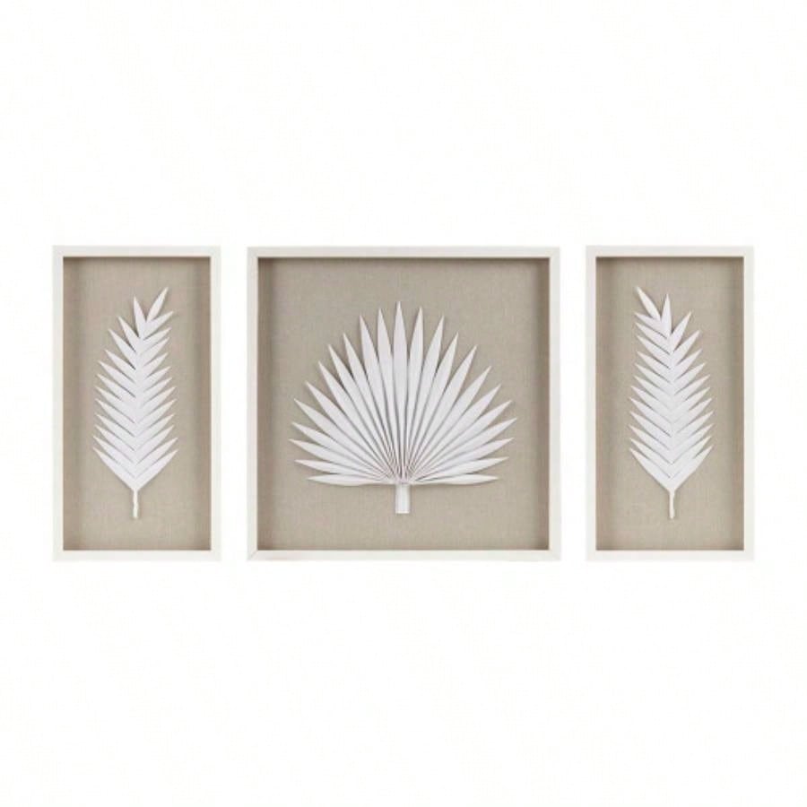 Framed Rice Paper Leaves 3 - piece Shadowbox Wall Decor Set