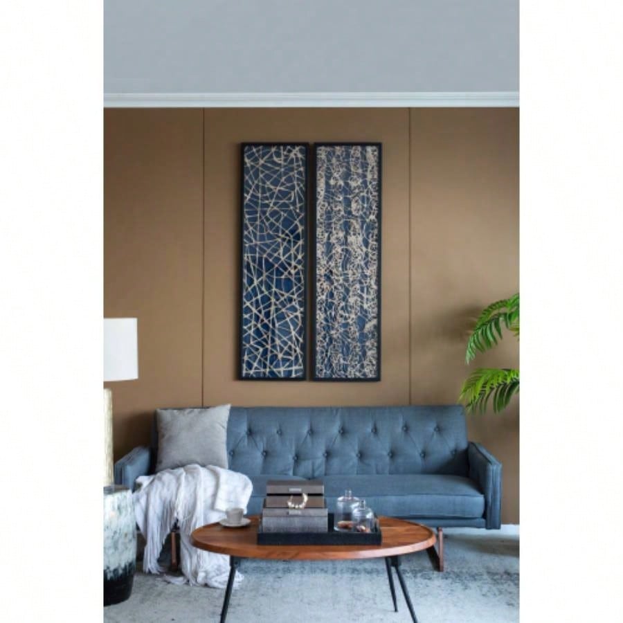 15.5x 55 Rectangular Shaped Rice Paper Shadow Box Decor Wall Art, Transitional style Wall Decor, Set of 2