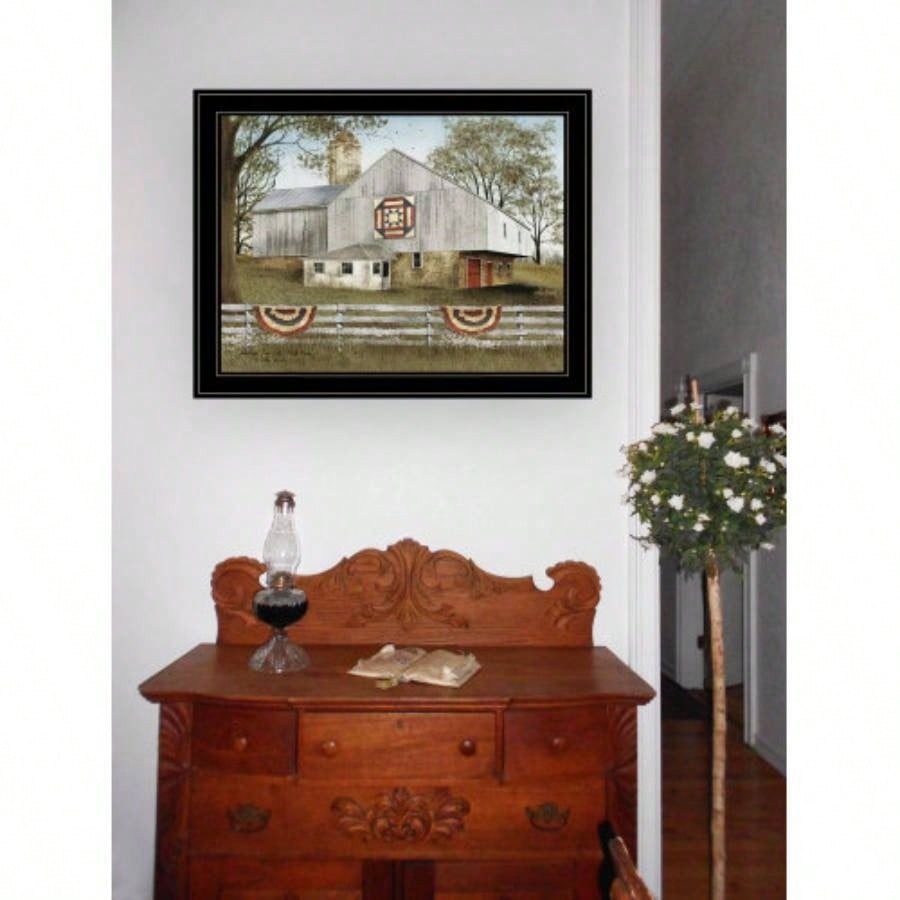 Trendy Decor 4U American Quilt Block Barn Framed Wall Art, Modern Home Decor Framed Print Living Room, Bedroom Farmhouse Wall Decoration by Billy Jacobs