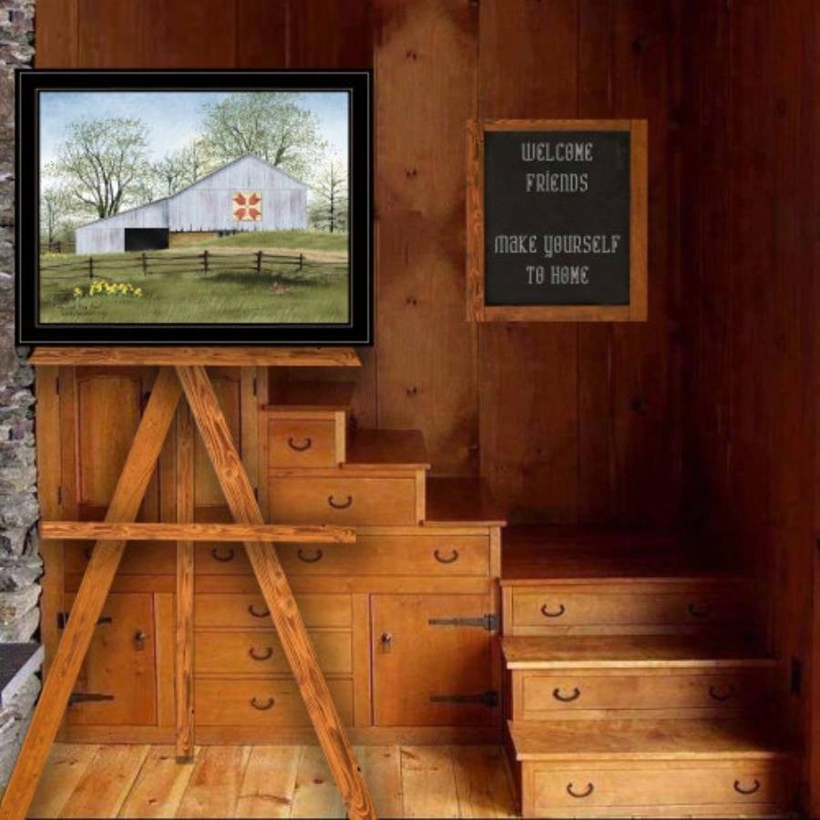 Tulip Quilt Block Barn by Billy Jacobs, Ready to Hang Framed Print, Black Frame