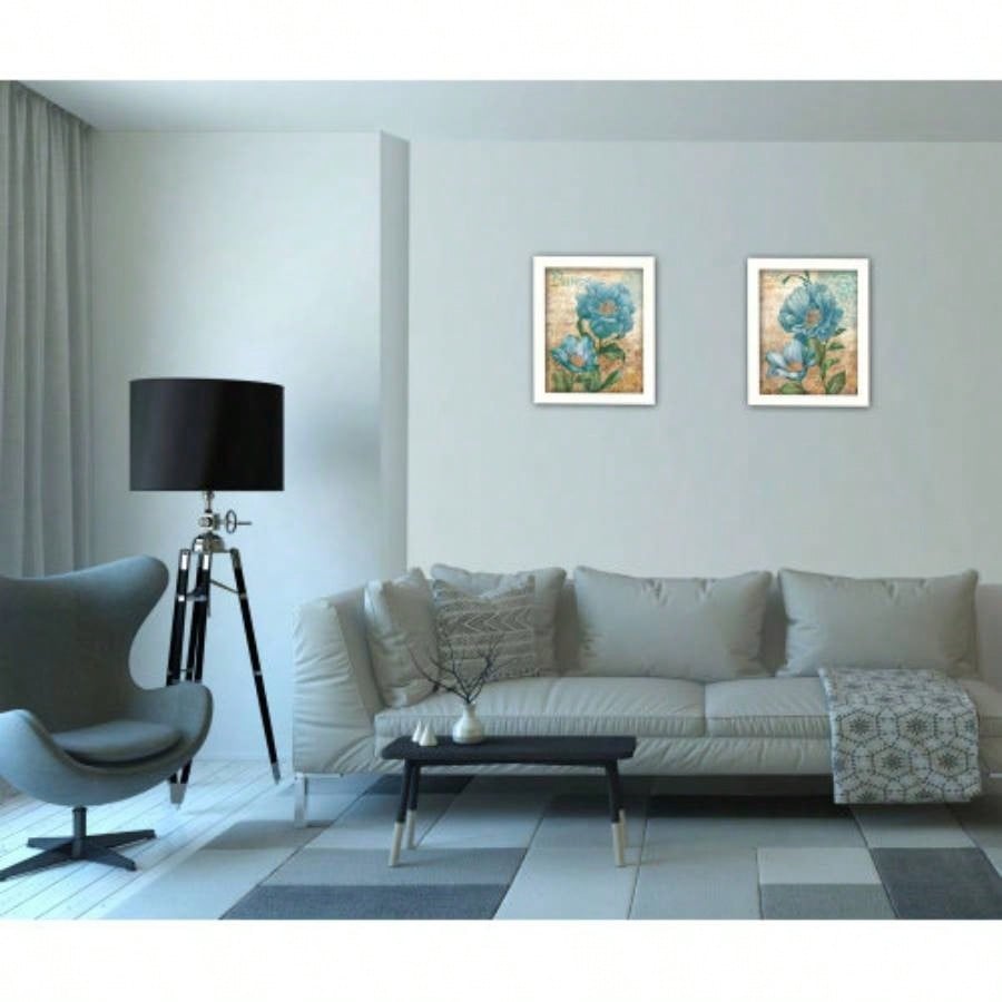 Paris Blue 2 - Piece Vignette By Ed Wargo, Printed Wall Art, Ready To Hang Framed Poster, White Frame