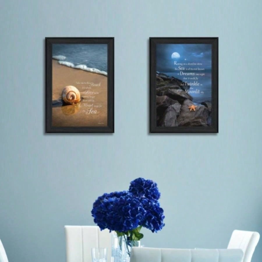 Sea Dream 2 - Piece Vignette By Robin - Vieira, Printed Wall Art, Ready To Hang Framed Poster, Black Frame