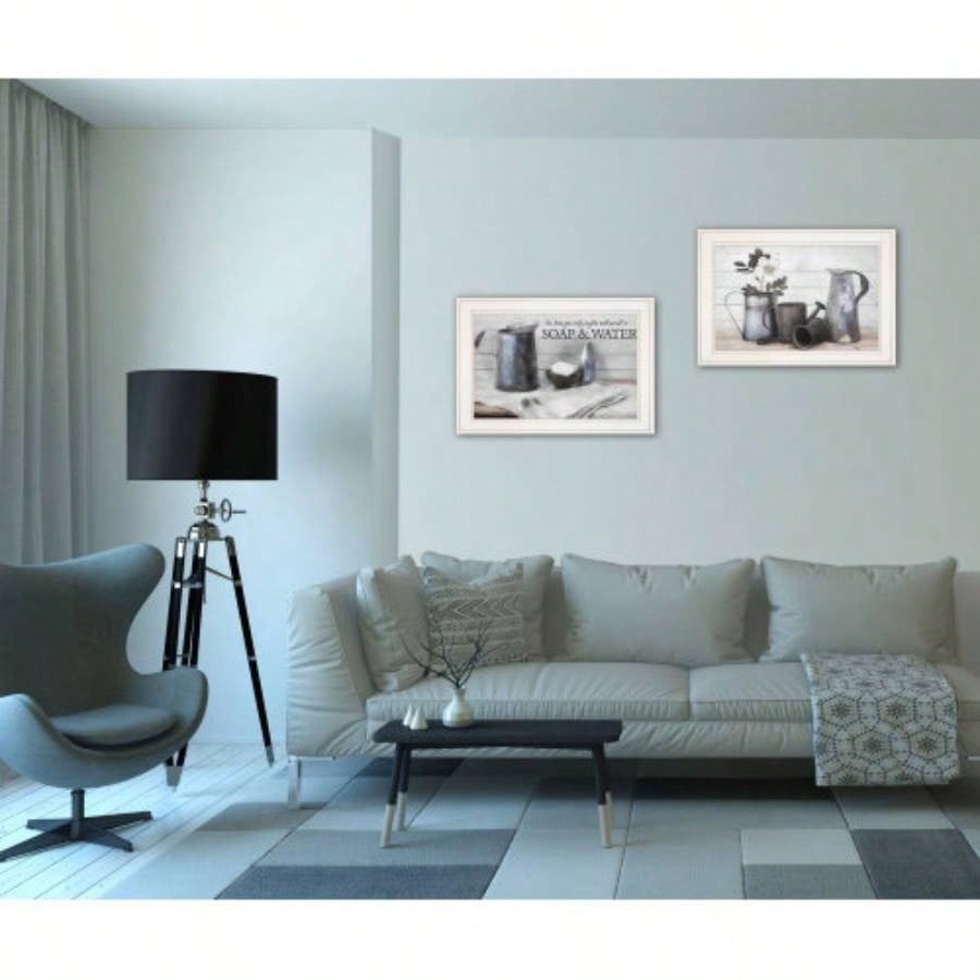 Soap/ Floral 2 - Piece Vignette by Robin - Vieira, White Frame
