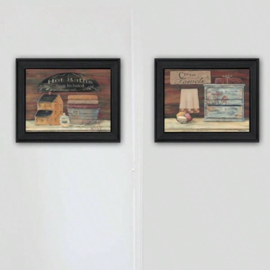 Hot Bath/ Clean Towels 2 - Piece Vignette by Pam Britton, Black Frame
