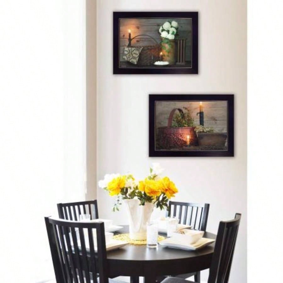White/ Red baskets 2 - Piece Vignette by Susie Boyer, Black Frame