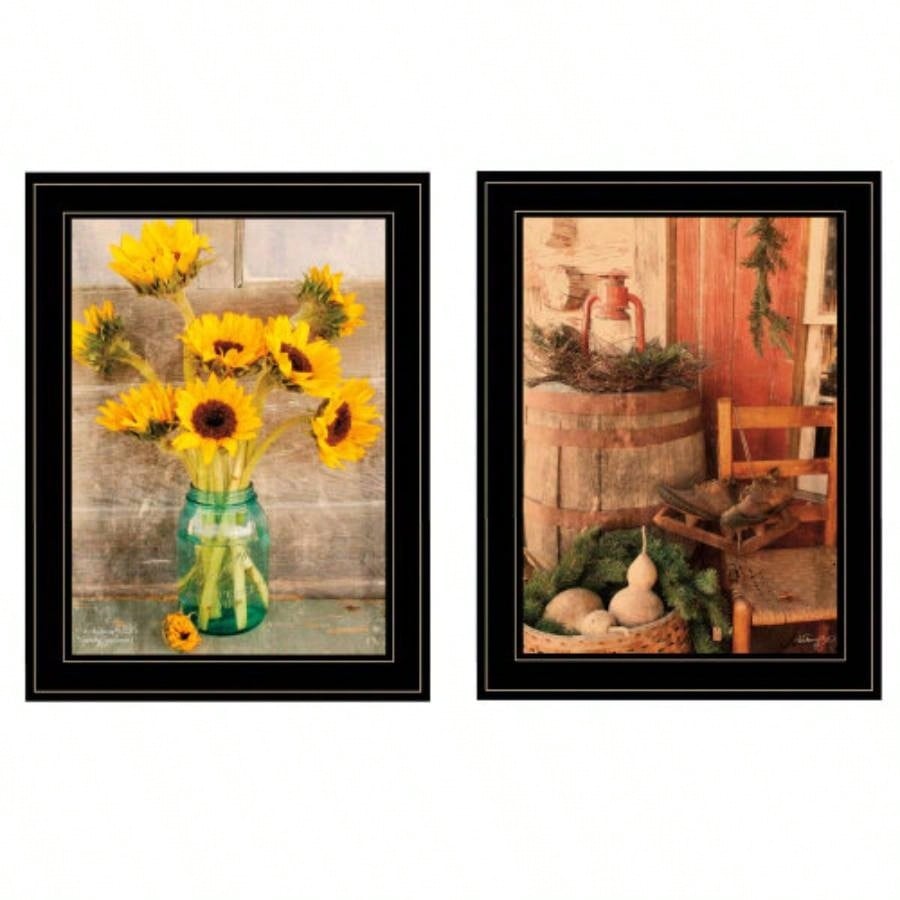 Vintage Country Sunflowers 2 - Piece Vignette by Smith, Black Frame
