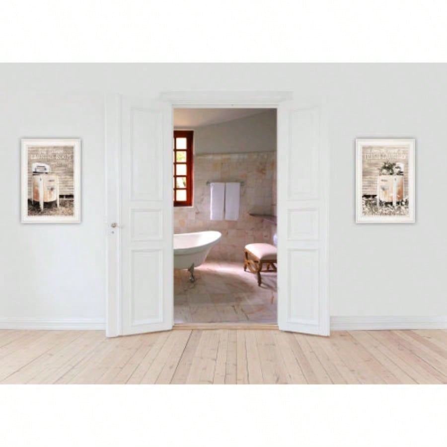 Trendy Decor 4U Laundry Room Framed Wall Art, Modern Home Decor 2 Piece Vignette Living Room, Bedroom Farmhouse Wall Decoration by Lori Deiter