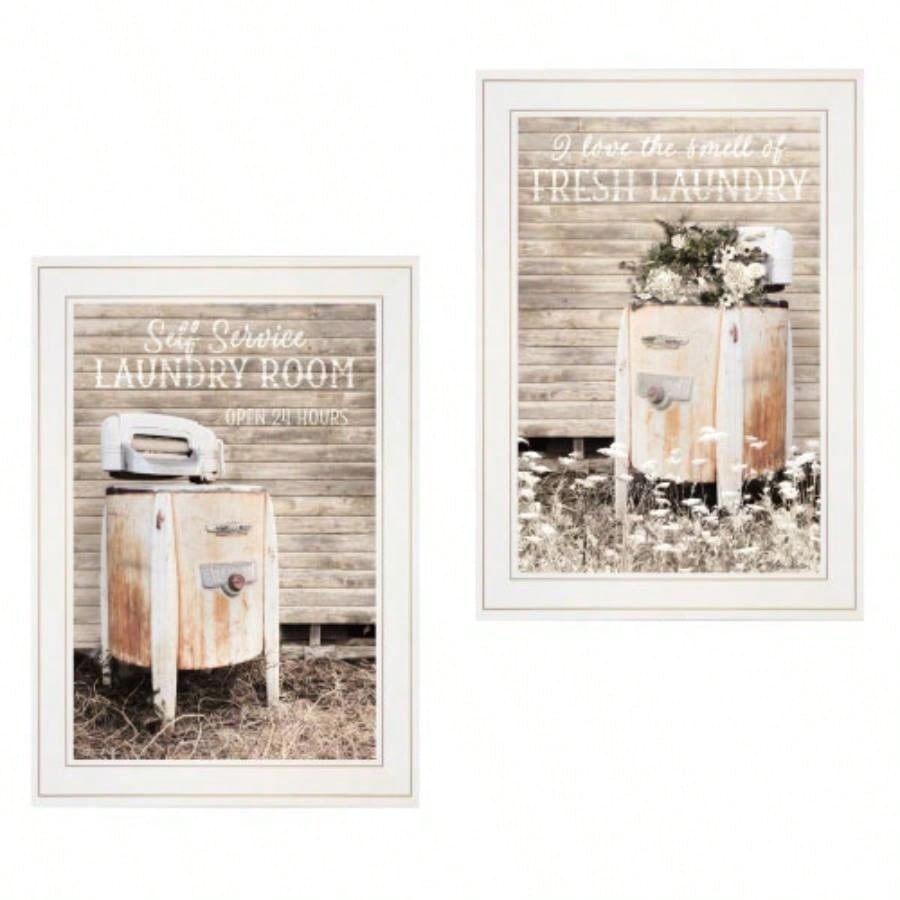 Trendy Decor 4U Laundry Room Framed Wall Art, Modern Home Decor 2 Piece Vignette Living Room, Bedroom Farmhouse Wall Decoration by Lori Deiter