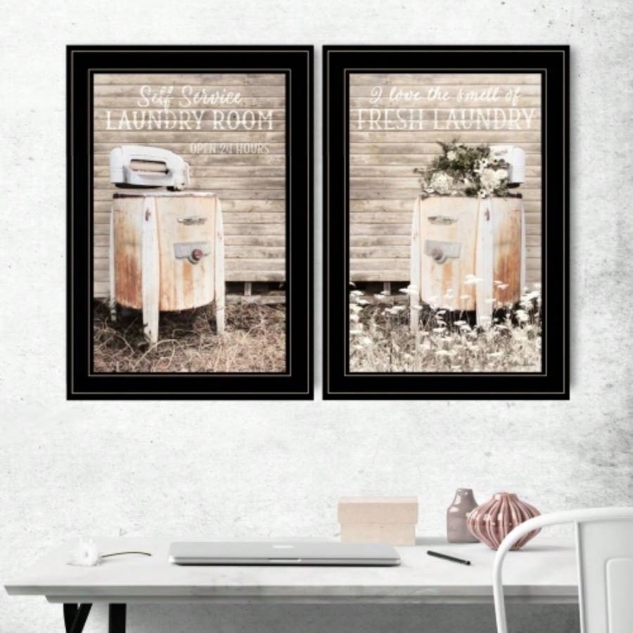 Trendy Decor 4U Laundry Room Framed Wall Art, Modern Home Decor 2 Piece Vignette Living Room, Bedroom Farmhouse Wall Decoration by Billy Jacobs