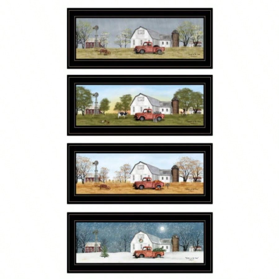 Trendy Decor 4U Four Seasons V Framed Wall Art, Modern Home Decor 4 Piece Vignette Living Room, Bedroom Farmhouse Wall Decoration by Billy Jacobs
