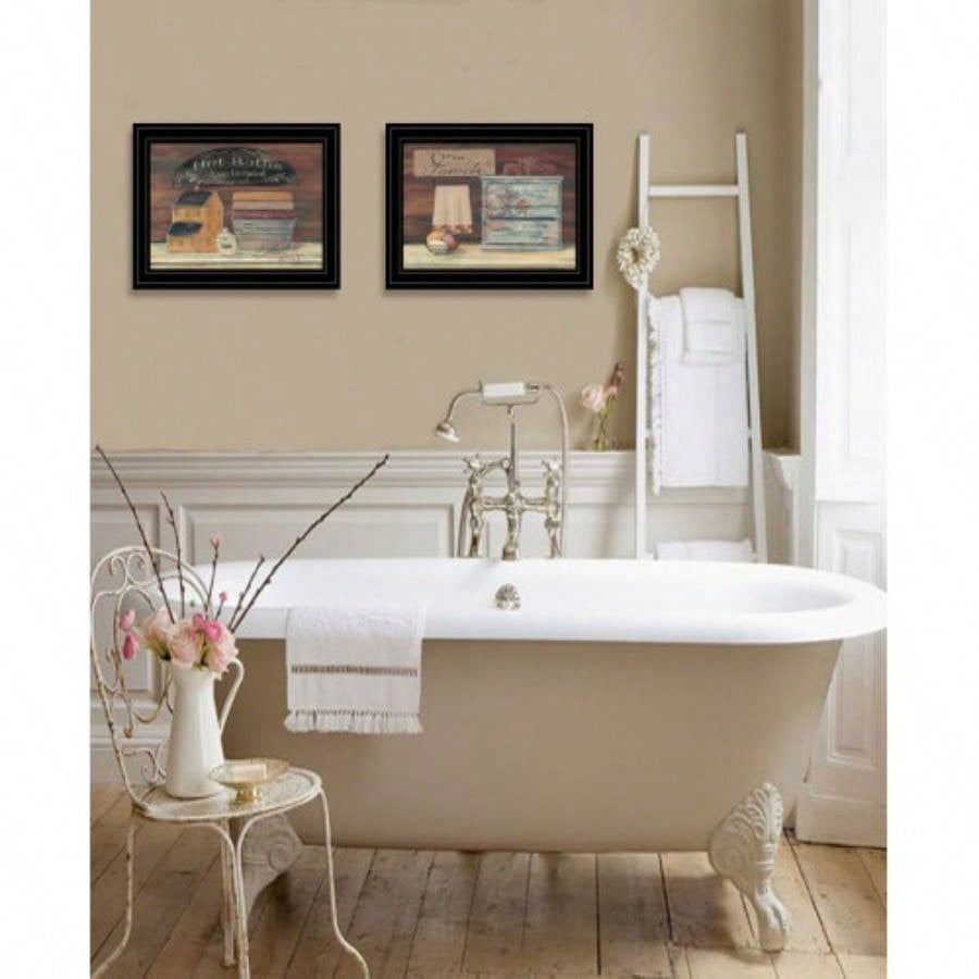 Hot Bath/ Clean Towels 217X14 2 - Piece Vignette By Pam Britton, Black Frame