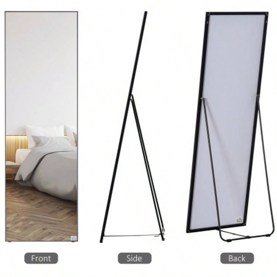 HOMCOM Full Length Glass Mirror, Freestanding or Wall Mounted Dress Mirror Bedroom, Living Room, Bathroom, 19.75x 63.5 Black