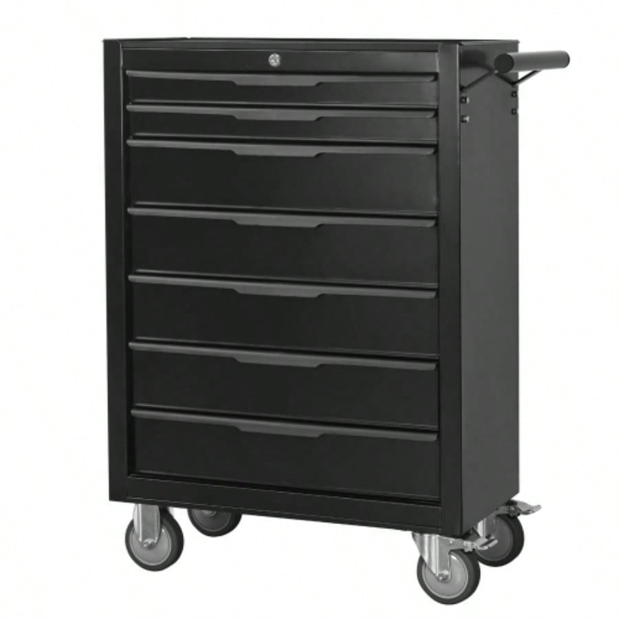 - Drawer Rolling Chest Cabinet, Large Capacity Metal Box with Wheels and Cylinder Locking, Roll Around Storage Organizer Cart Garage, Warehouse, Work Shop - Black