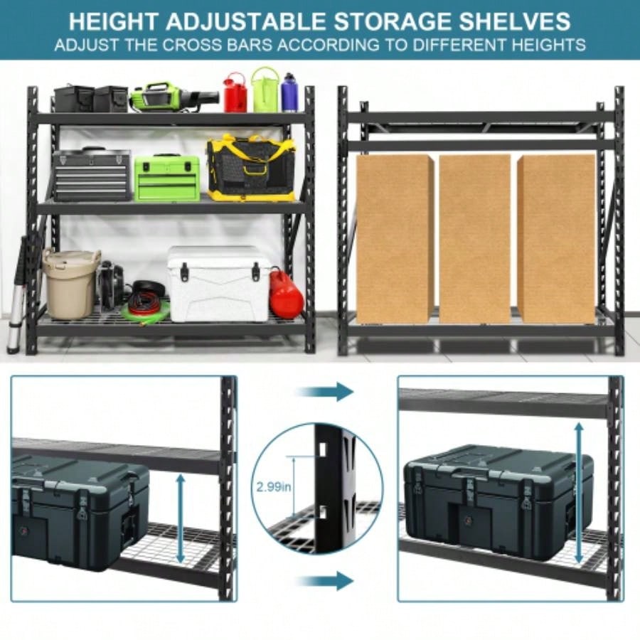 Garage Shelving Heavy Duty 72H*77 Garage Storage Shelves 6000LBS Heavy Duty Shelving Adjustable 3 Tier Metal Shelving Garage Storage Shelving Industrial Shelving Storage Rack, Black