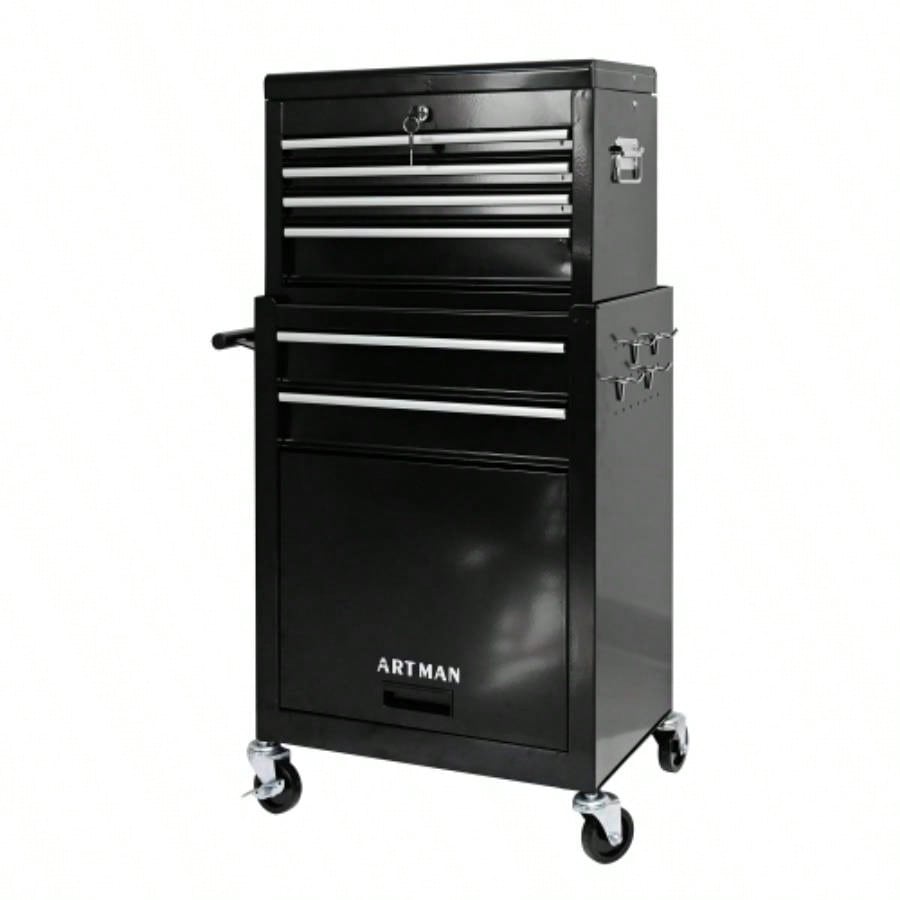 High Capacity Rolling Chest with Wheels and Drawers, 6 - Drawer Storage Cabinet - BLACK