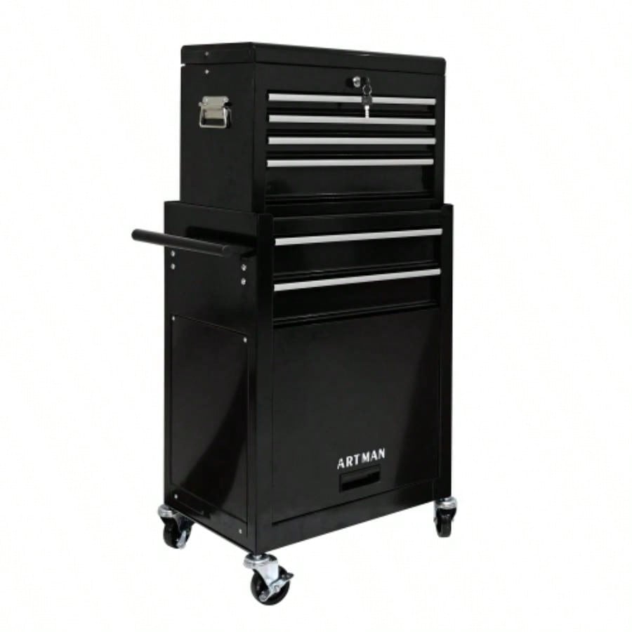 High Capacity Rolling Chest with Wheels and Drawers, 6 - Drawer Storage Cabinet - BLACK