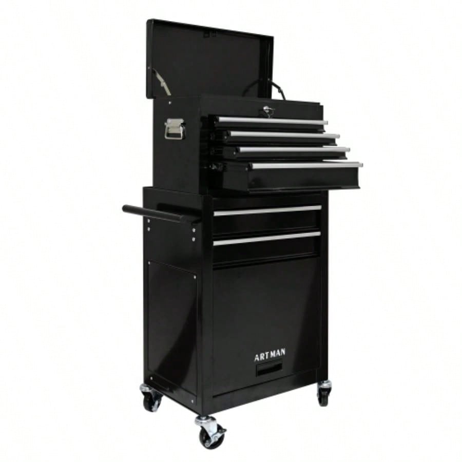 High Capacity Rolling Chest with Wheels and Drawers, 6 - Drawer Storage Cabinet - BLACK