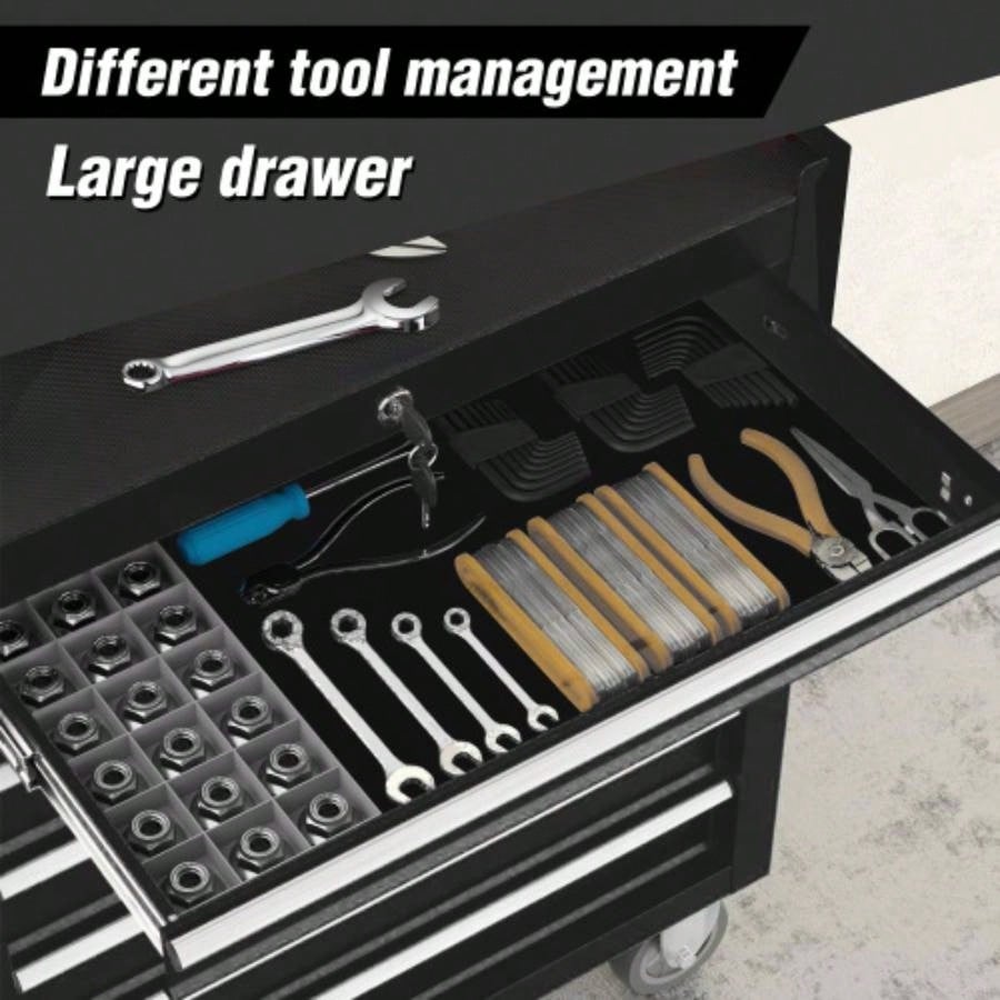 5 - Drawer Rolling Chest/Lock Key, Storage Cabinet with Wheels, Top Cushion Drawer Liners, Organizer Box Garage, Warehouse Repair Shop