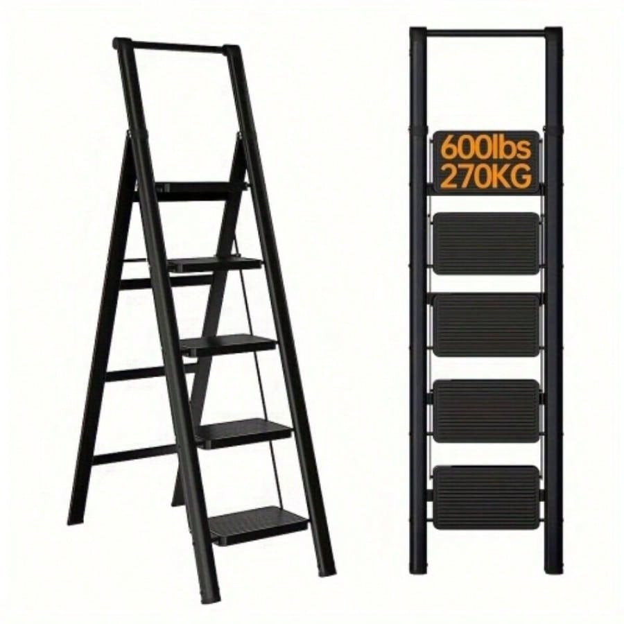 5 - step ladder folding step stool, 5 - step ladder with anti slip wide pedals, lightweight and easy to carry handle folding ladder, multi - purpose steel ladder, suitable home and office use