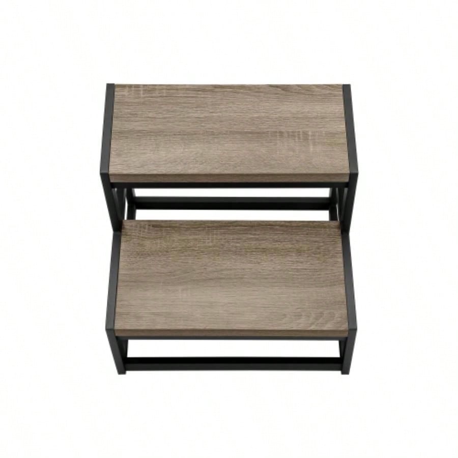 Ladder, Step Stool, Bedroom, Kitchen, Black Metal, Dark Taupe Laminate, Contemporary