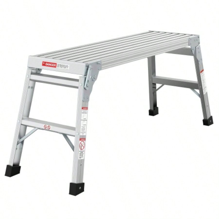 Aluminum Work Platform Large Size Step Stool Folding Portable Work 40 Width Telescopic Feet 22 - 27.5 Height Adjustable