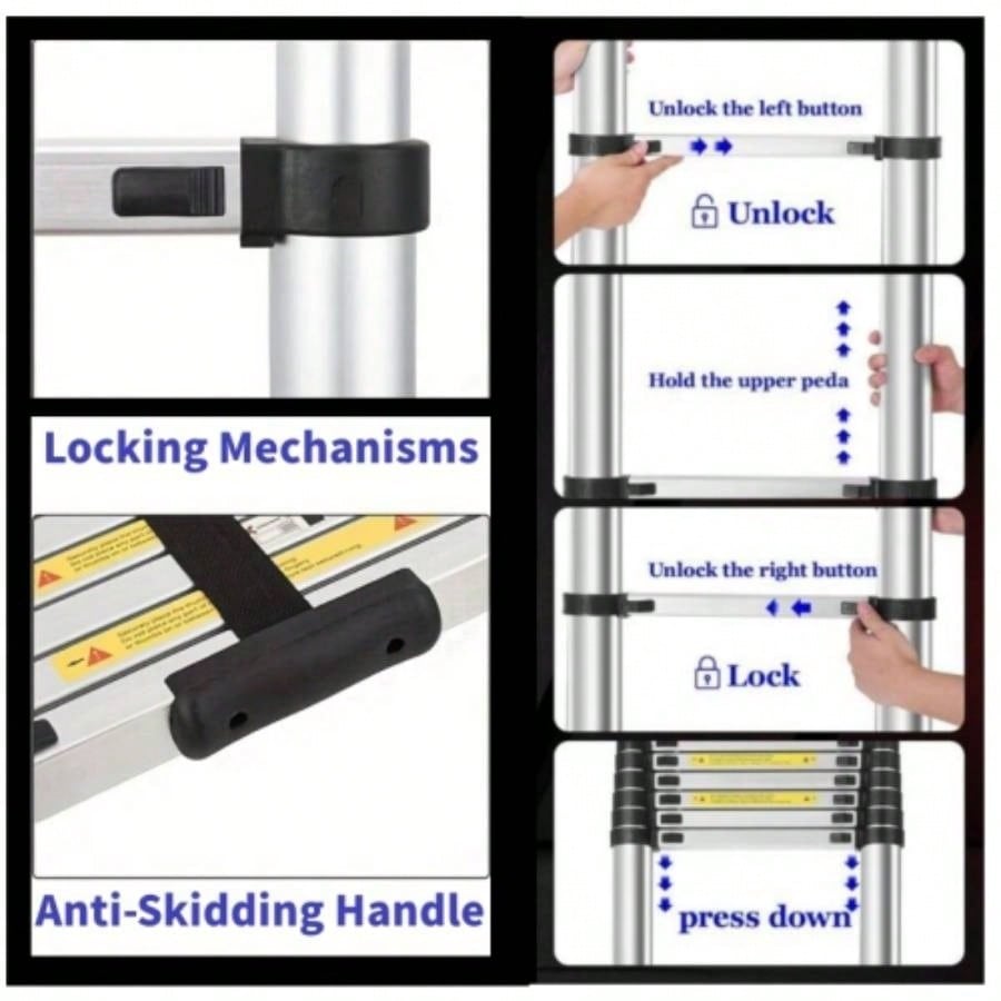 4.1 - meter telescopic ladder, aluminum telescopic ladder, non slip feet, maximum capacity of 300 pounds, foldable ladder with hooks, suitable RV or outdoor work
