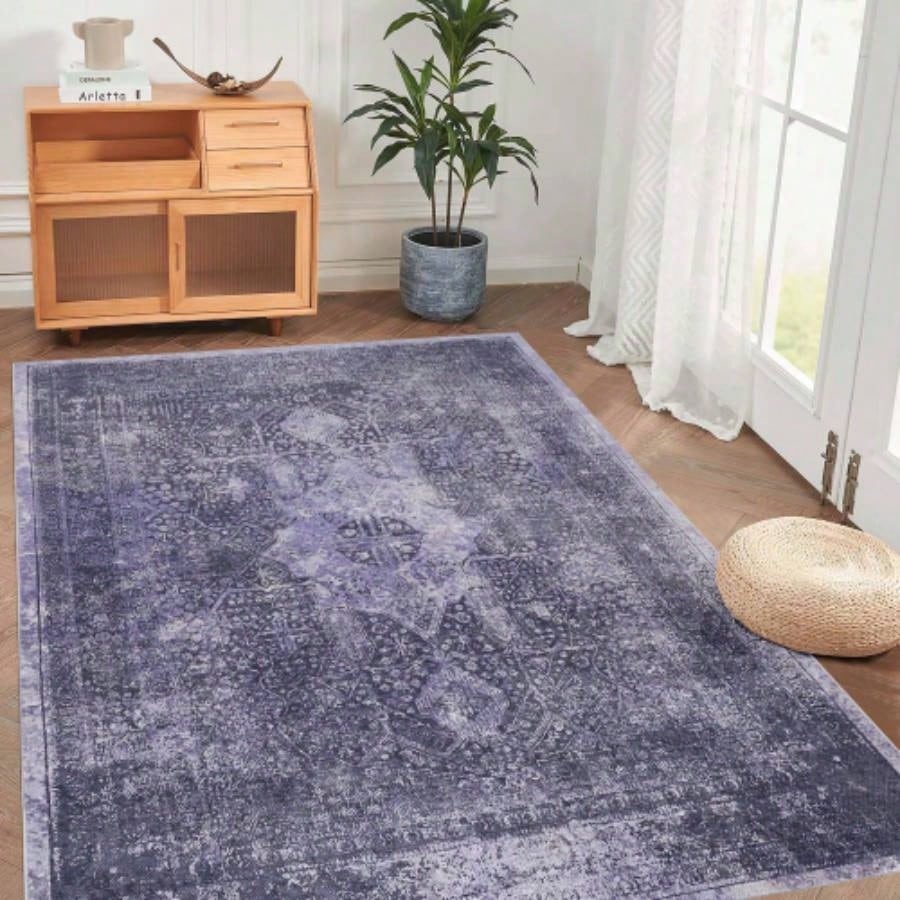 LOOM LUXE 8x10 Area Rug, Washable Rug, Low - Pile, Non - Slip, Non - Shedding, Foldable, Kid Pet Friendly - Area Rugs living room, bedroom, kitchen Anthracite, 8x 10