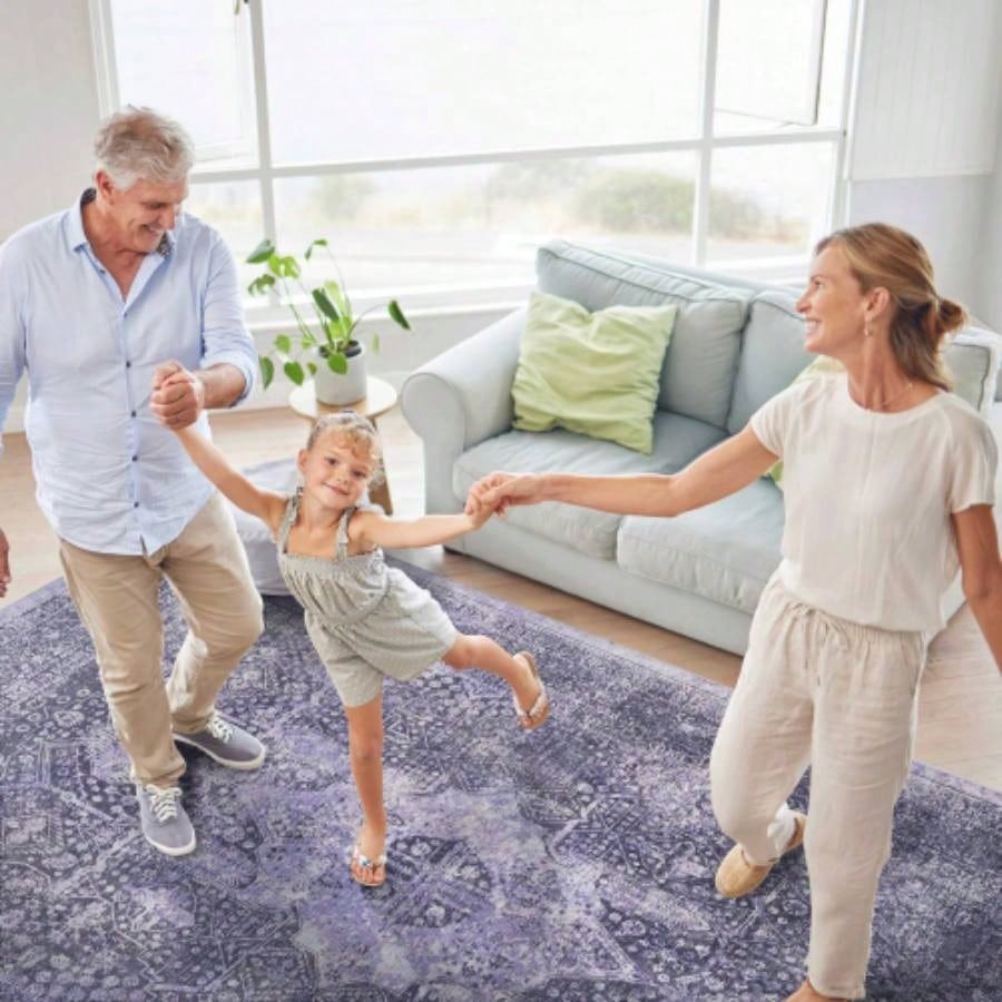 LOOM LUXE 8x10 Area Rug, Washable Rug, Low - Pile, Non - Slip, Non - Shedding, Foldable, Kid Pet Friendly - Area Rugs living room, bedroom, kitchen Anthracite, 8x 10