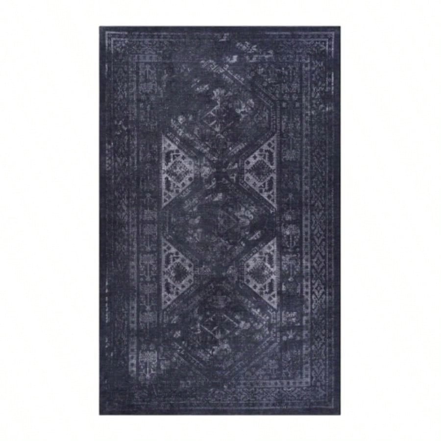 LOOM LUXE Area Rugs 8x10 Living Room, Washable Rug, Low - Pile, Non - Slip, Non - Shedding, Foldable, Kid Pet Friendly - Area Rugs living room, bedroom, kitchen Black/Gray, 8x 10